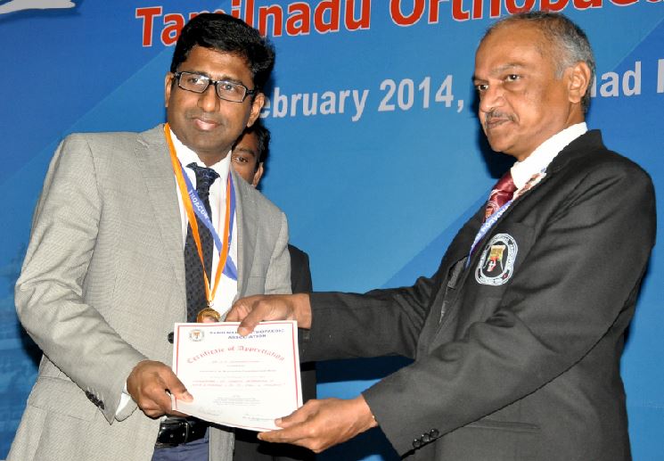 Prof Ramanathan Consultant Gold Medal - Tamil Nadu Orthopaedic Association 2014