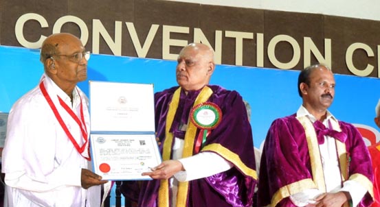 Dr.J.G.Shanmuganathan, Chairman of Ganga Hospital receives PhD.