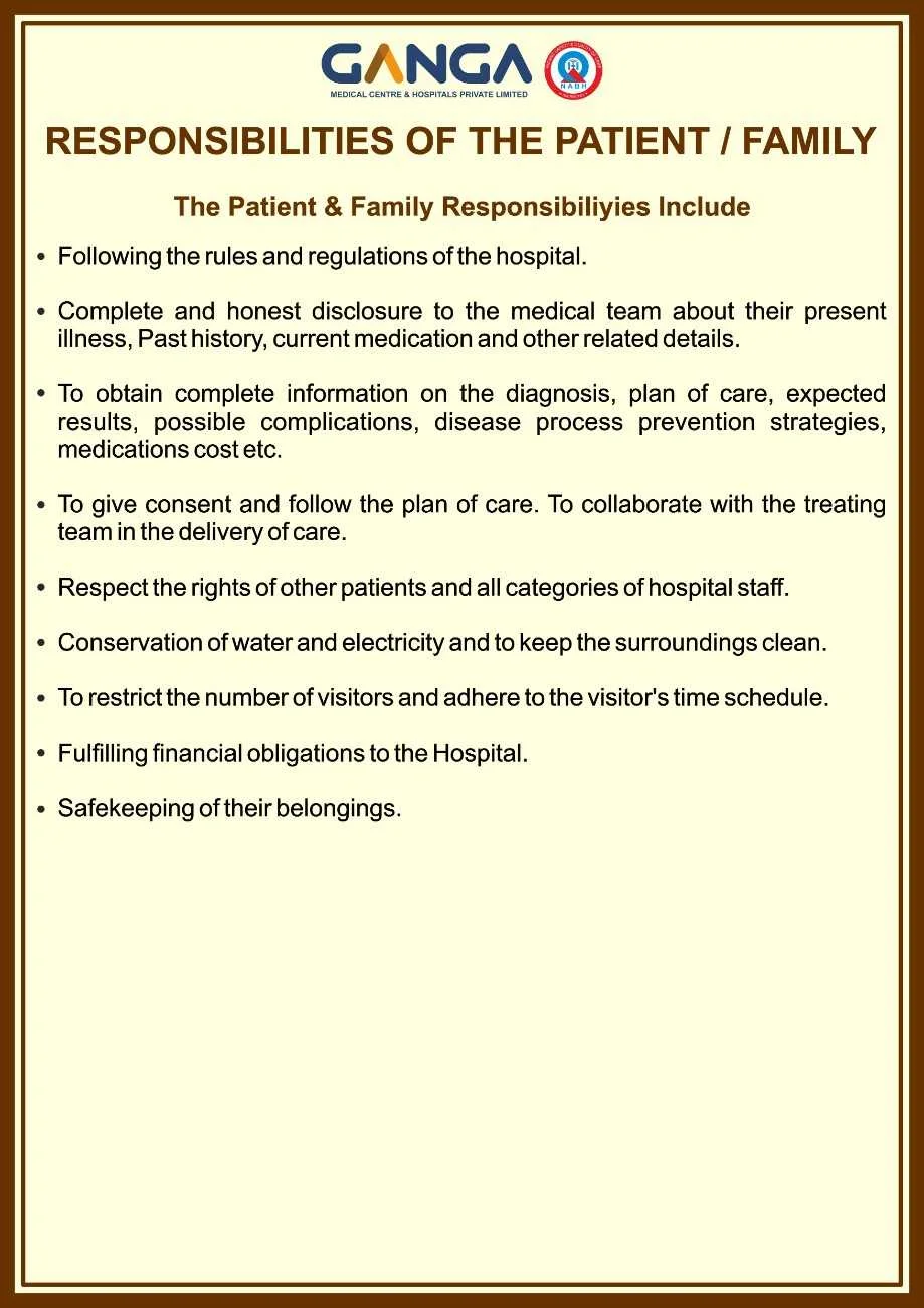 Patient and family rights in hospital information poster in english