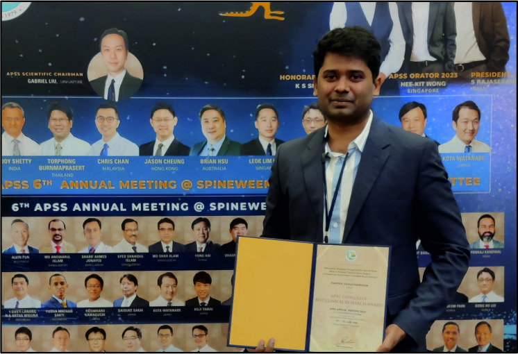 APSS Best Clinical Research Award 2022  (Asia Pacific Spine Society ) - Dr. Karthik R