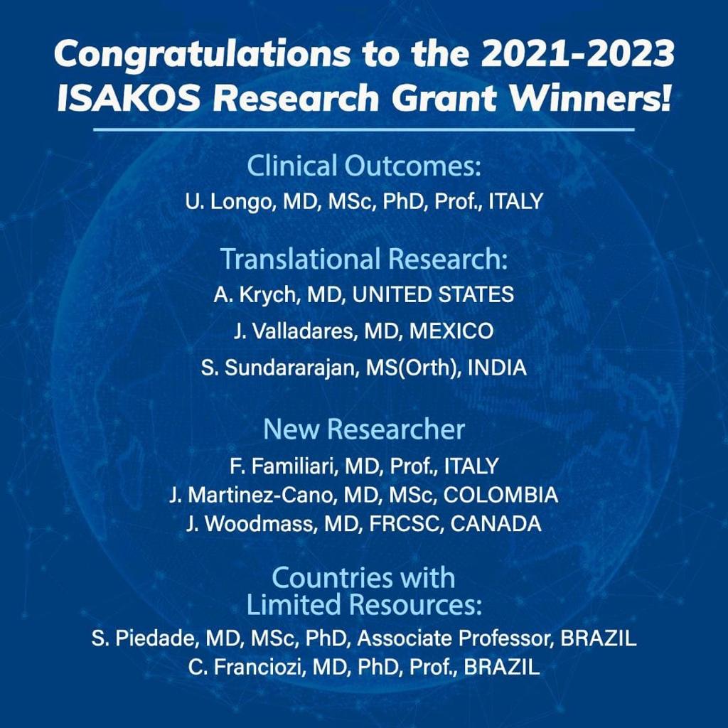 ISAKOS Research Grant Winners